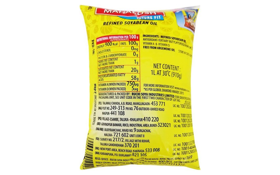 Mahakosh Refined Soyabean Oil    Pouch  1 litre